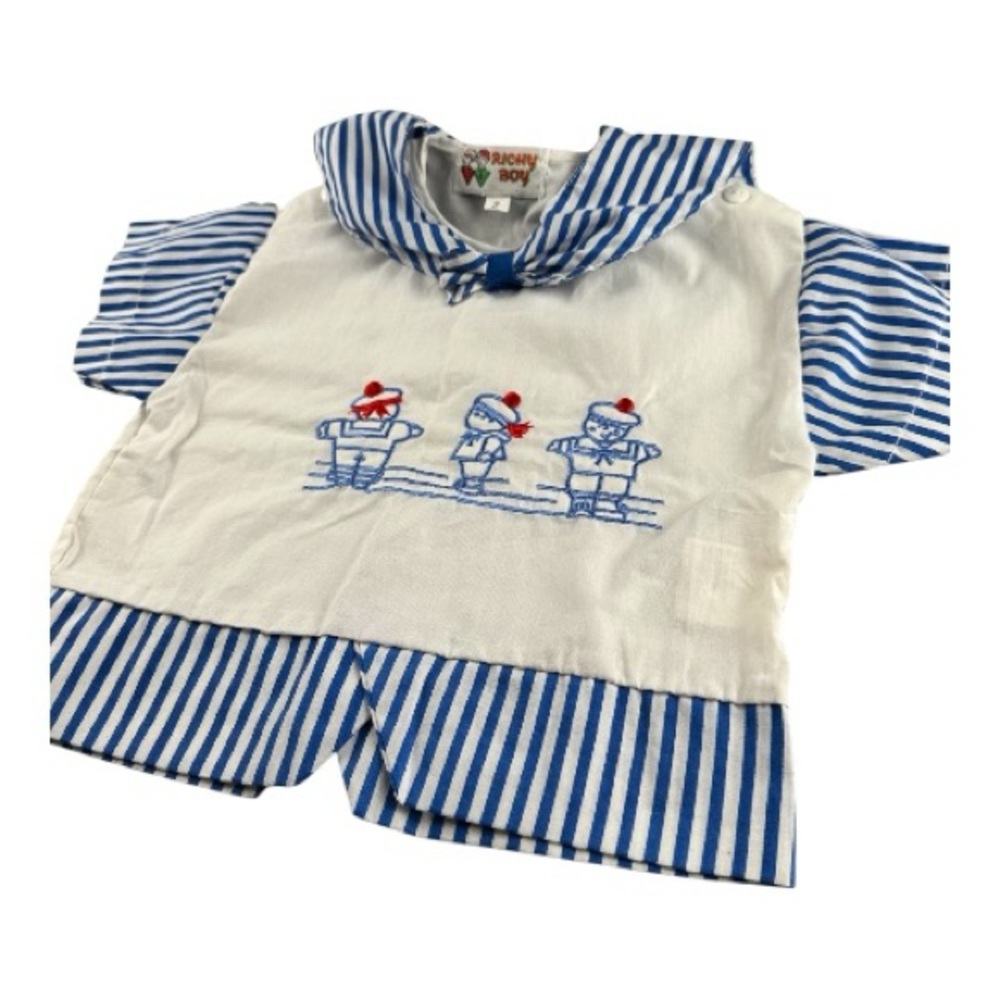 Vintage Richy Boy Toddler Sailor Nautical Striped Short Sleeve Spring Shirt Sz 2 - Picture 6 of 14
